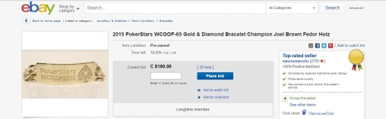 2015 Pokerstars WCOOP Bracelet Joel Brown lot